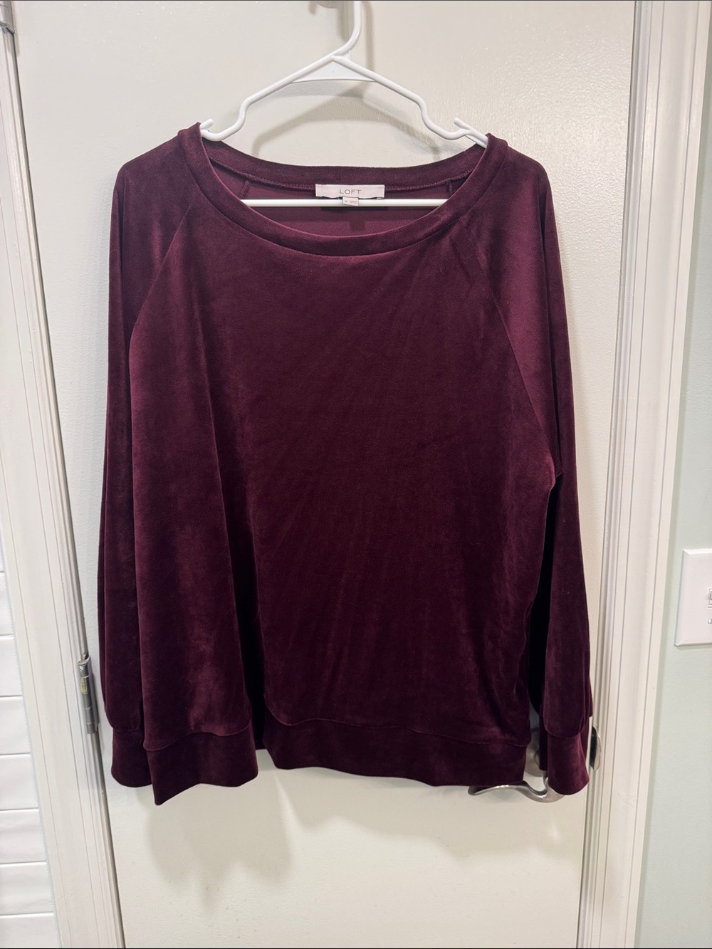 LOFT Velvet Pullover Sweatshirt in Deep Wine